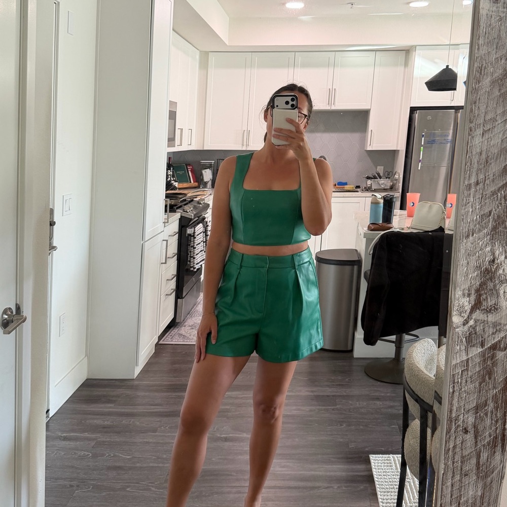 7 For All Mankind Green High Waist Shorts and Top (set)